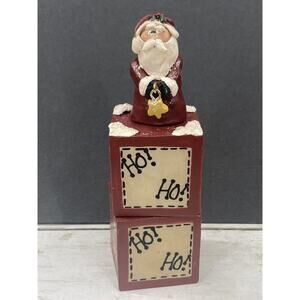 Vintage Santa Claus w/ "HO HO HO" Toy Wood Blocks Christmas Statue Ornament